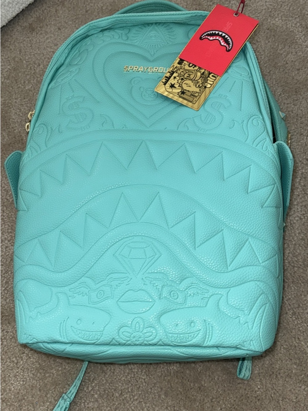 Sprayground Teal Embossed Shark & Diamond Women's Backpack